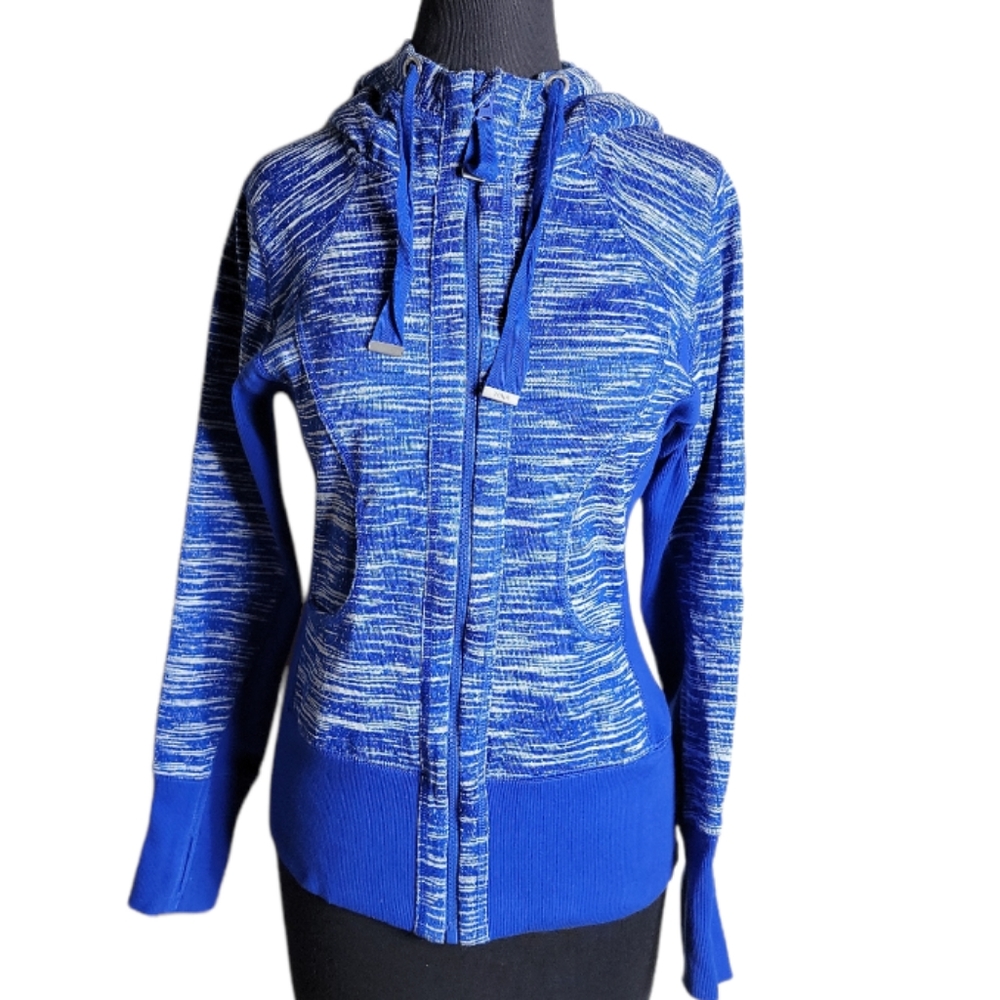 Zella blue heathered hooded zip up jacket activewear athletic women's medium